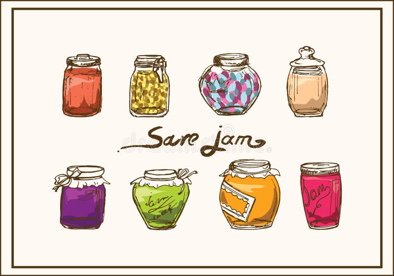 Save Jam. a Set of Jars with Jam. Bank of Jam. Stock Vector