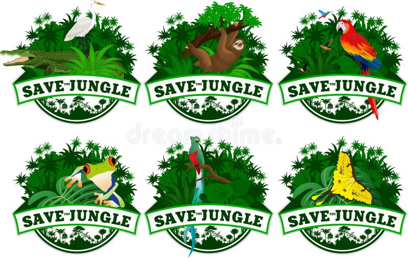 Save jungle emblems with animals set