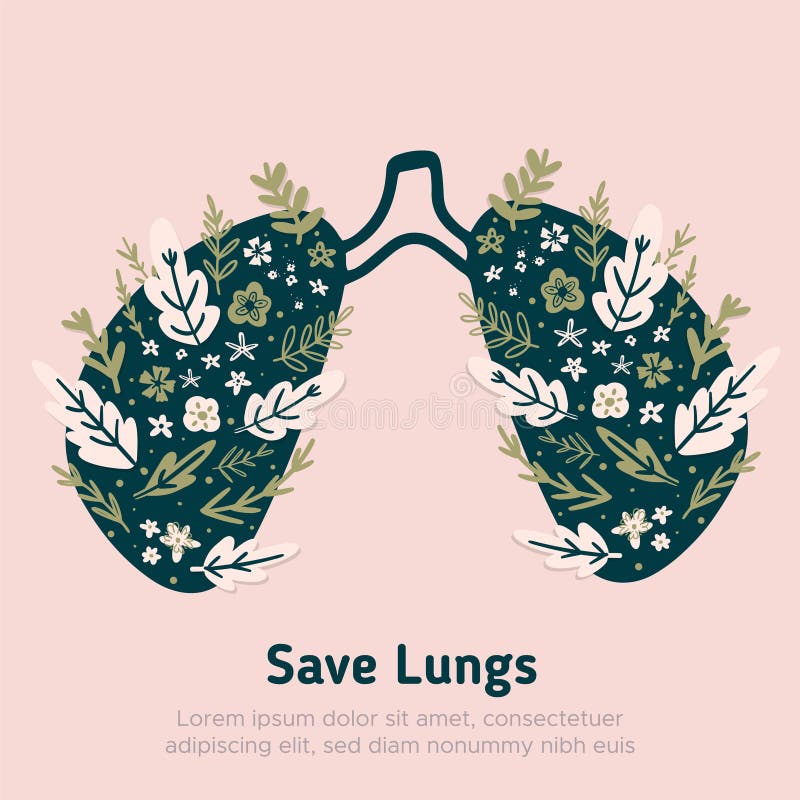 Save lungs illustration concept with flowers, ecology vector design, clean earth stock illustration