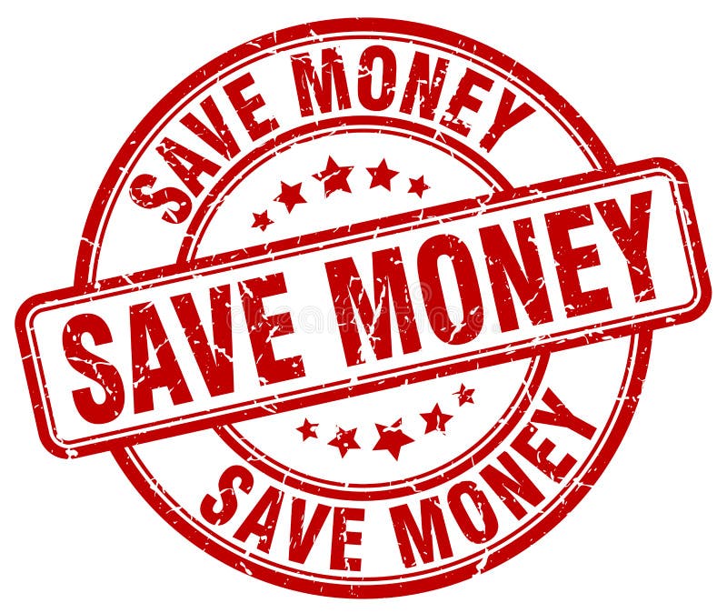 Save pieniądze czerwonego grunge rocznika round znaczek ilustracja wektor Save pieniądze czerwonego grunge rocznika round znaczek ilustracja wektor