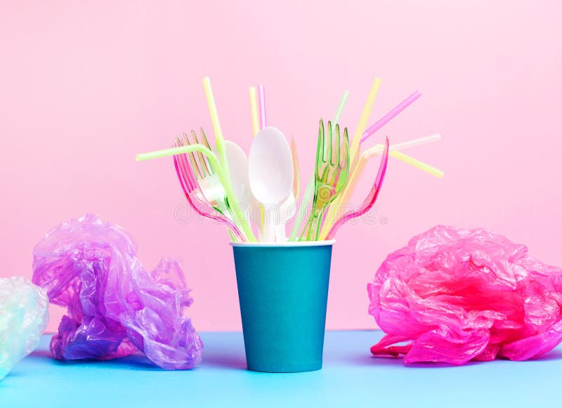Save the Concept Plastic Cutlery, Plastic Bags and Garbage