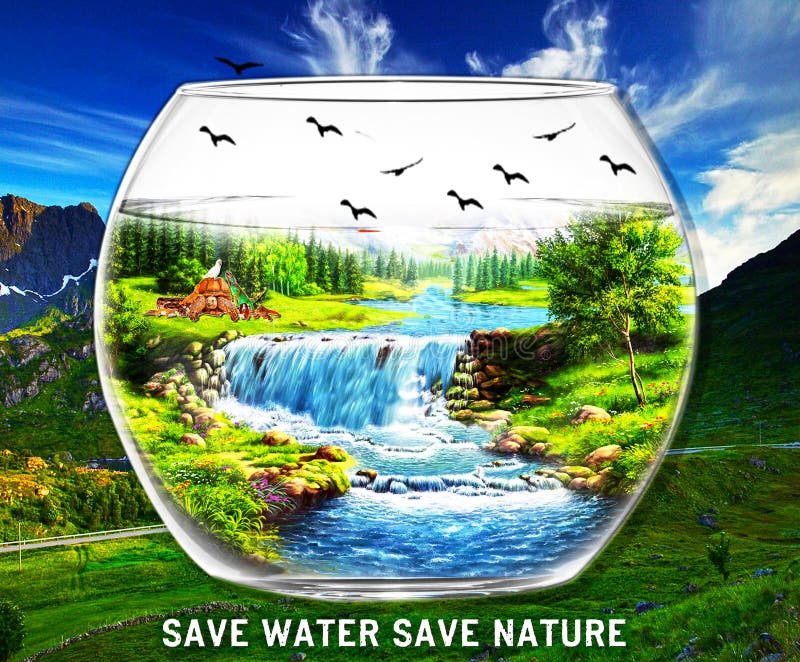 Save Water Save Nature Poster Design Stock Image - Image of fall, cascade:  185790691