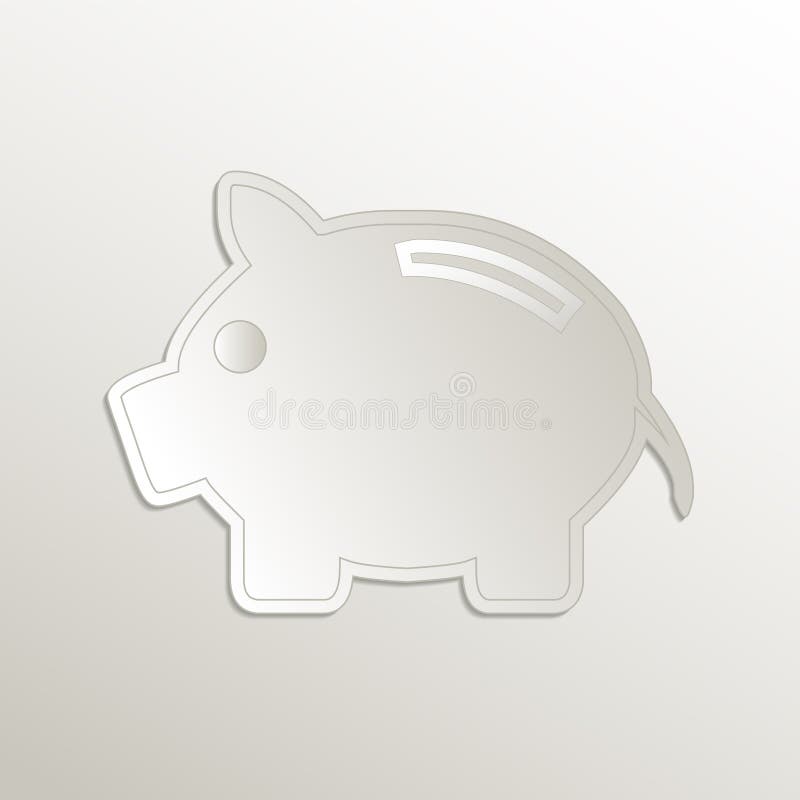 Saving piggy bank icon, card paper 3D natural vector illustration