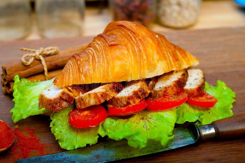 Savory Croissant Brioche Bread with Chicken Breast Stock Photo - Image ...