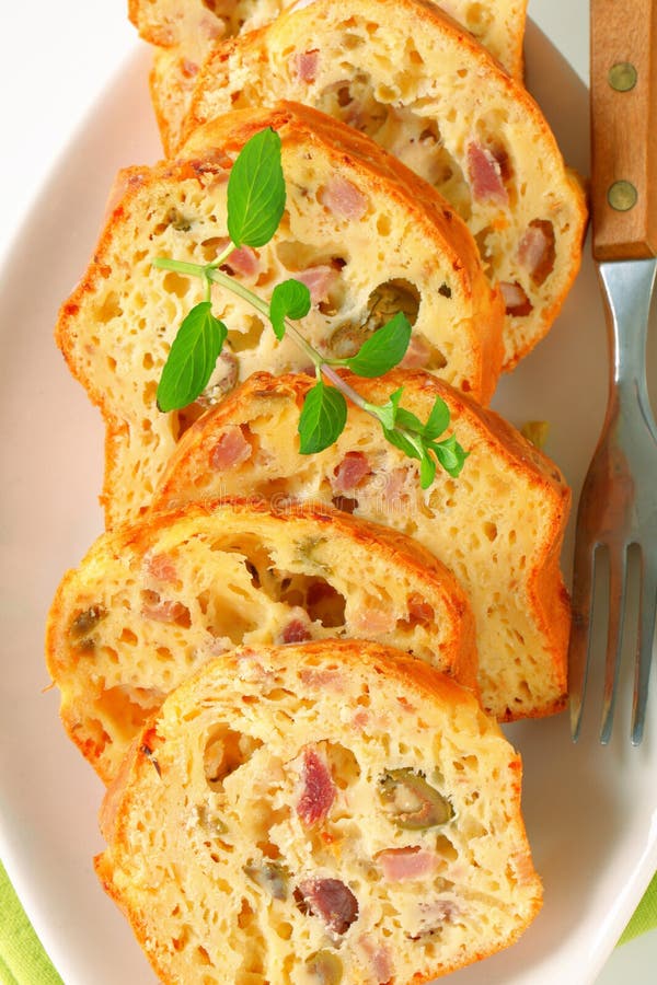 Savory ham and olive cake stock photo. Image of olive 30748902