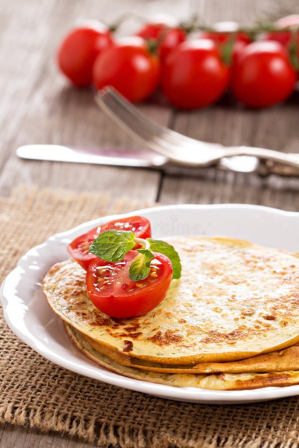 Savory Pancakes with Tomatoes Stock Image Image of cottage, fork