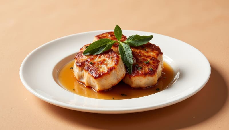 Savory saltimbocca med örter på minimalistisk plåtraffinerad elegans arkivbilder
