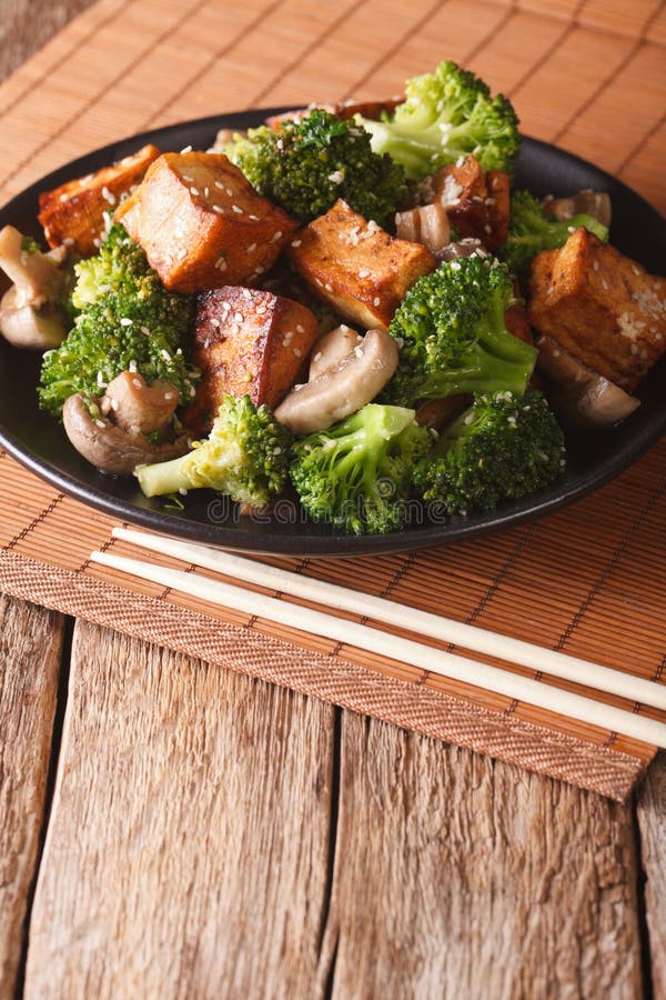 Savory Sauteed Mixed Chinese Vegetables with Crispy Fried Tofu. Stock