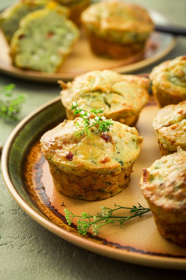 Savory Zucchini Muffins with Herbs, Feta Cheese and Bacon Stock Photo ...