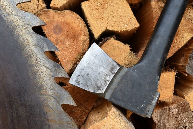 Saw and ax stock photo. Image of wooded, handyman, firewood 9402946