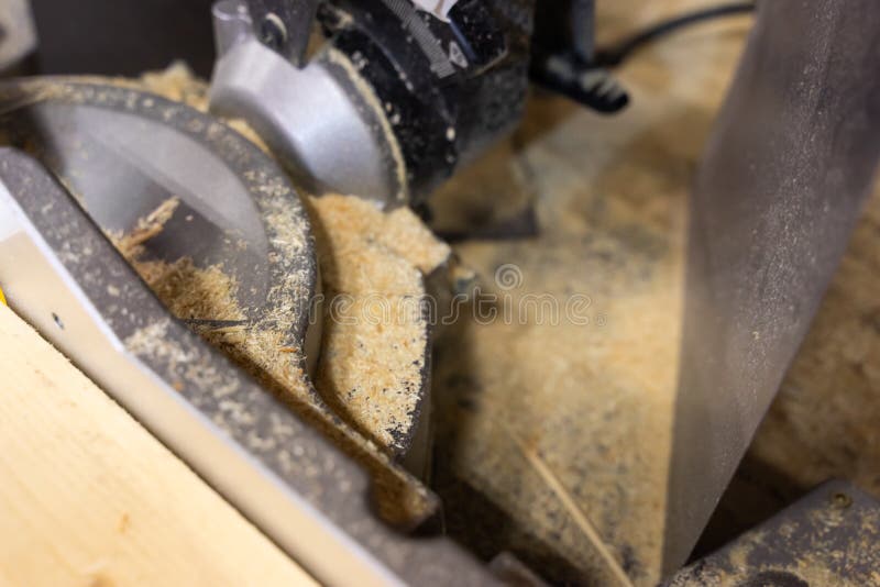 Sawdust from Circular Saw in Factory Workshop Stock Image - Image of