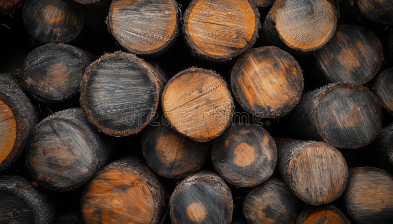 Sawn spruce trunks stacked in a pile, representing the logging timber wood industry in action royalty free illustration