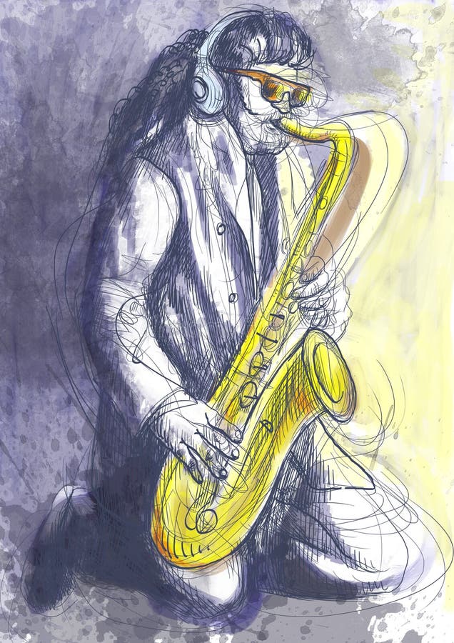 Jazz trumpet player stock illustration. Illustration of hard 1100741