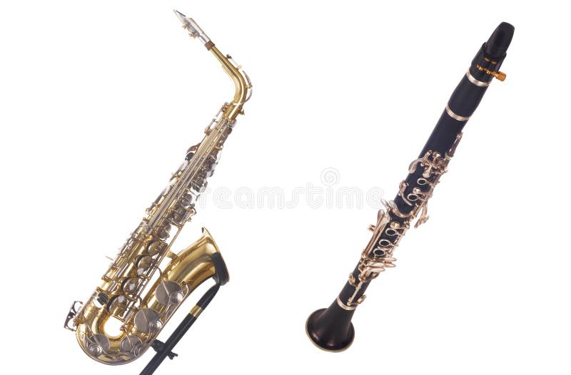 Saxaphone and clarinet, isolated on white background. Saxaphone and clarinet, isolated on white background