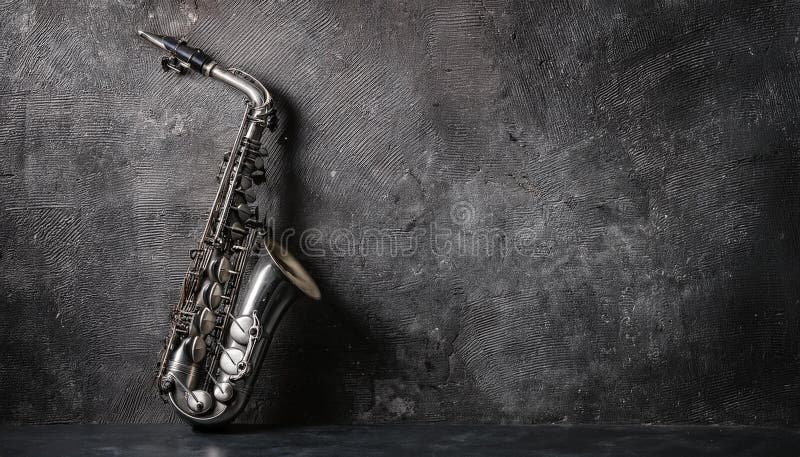 Saxofon i gotisk stil mot en mörkgrå texturerad vägg royaltyfri illustrationer