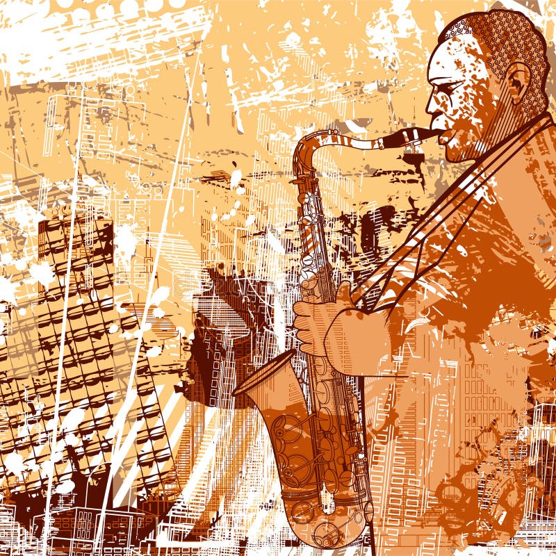 Saxofonist op een grungeachtergrond stock illustratie Saxofonist op een grungeachtergrond stock illustratie