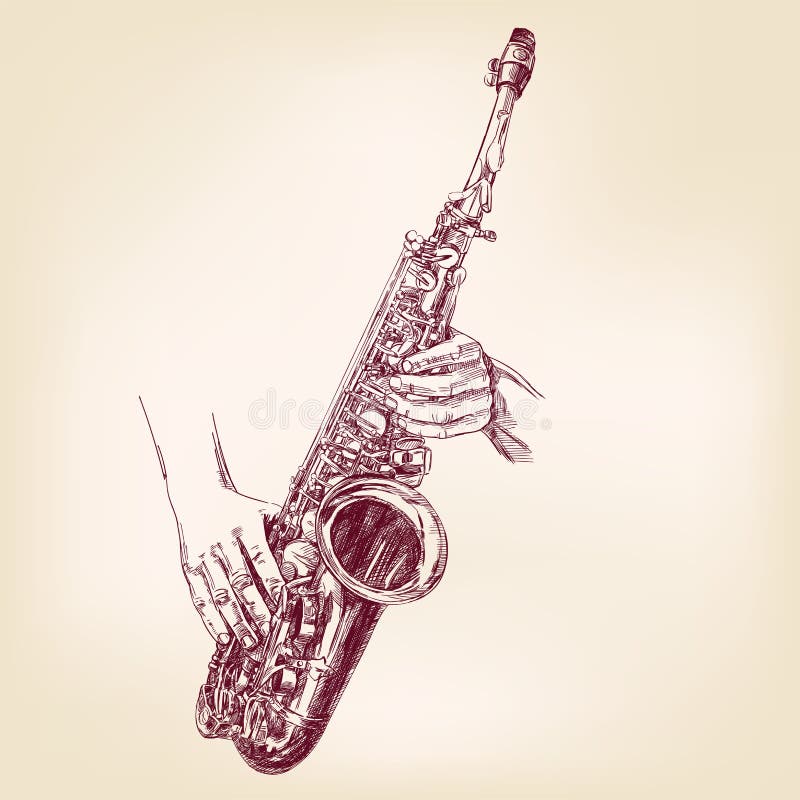  Saxophone Hand Drawn Vector Llustration Stock Vector - Illustration of 