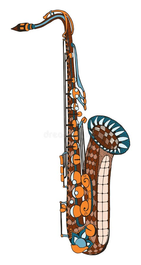 saxophone Zentangle stilisierte Muster Auch im corel abgehobenen Betrag Franc