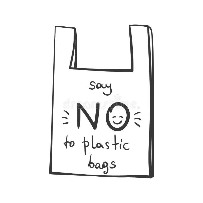 Say No To Plastic Bags Handwritten Text on Plastic Bag Doodle. Cellophane and Polyethylene