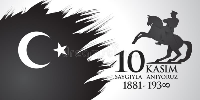 Saygilarla aniyoruz 10 kasim. Translation from Turkish. November 10, respect and remember vector illustration Saygilarla aniyoruz 10 kasim. Translation from Turkish. November 10, respect and remember vector illustration
