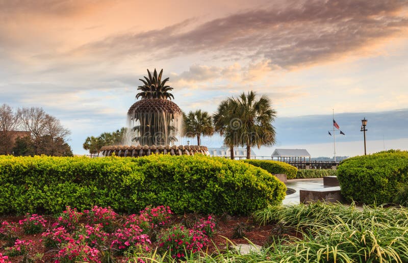 Sc de Charleston Waterfront de fontaine d'ananas images libres de droits Sc de Charleston Waterfront de fontaine d'ananas images libres de droits