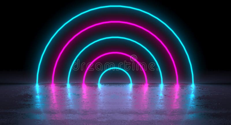 sc.i-FI Futuristische Blauwe Roze Neon Gloeiende Cirkel om Vormbuizen bij de Bezinning 3d teruggevende illustratie vector illustratie sc.i-FI Futuristische Blauwe Roze Neon Gloeiende Cirkel om Vormbuizen bij de Bezinning 3d teruggevende illustratie vector illustratie