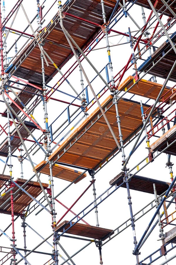 Scaffolding of steel and wood on white background. Scaffolding frame stock images, royalty-free photos and pictures