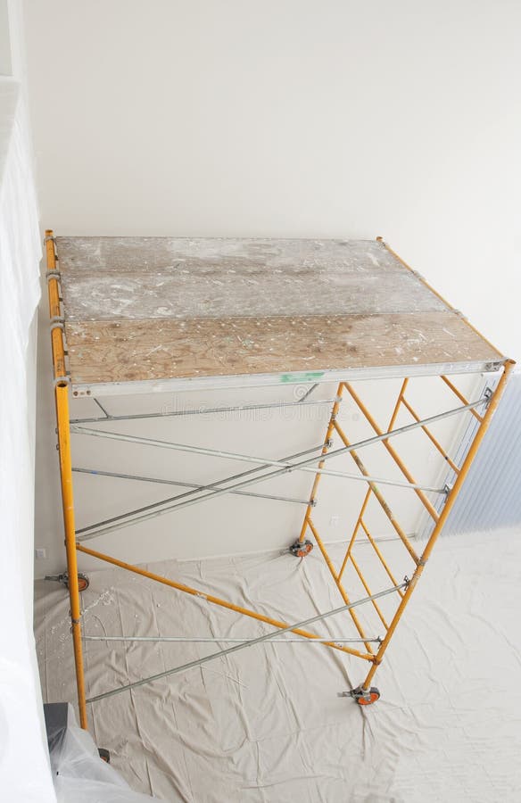 Scaffolding assembled indoors royalty free stock image