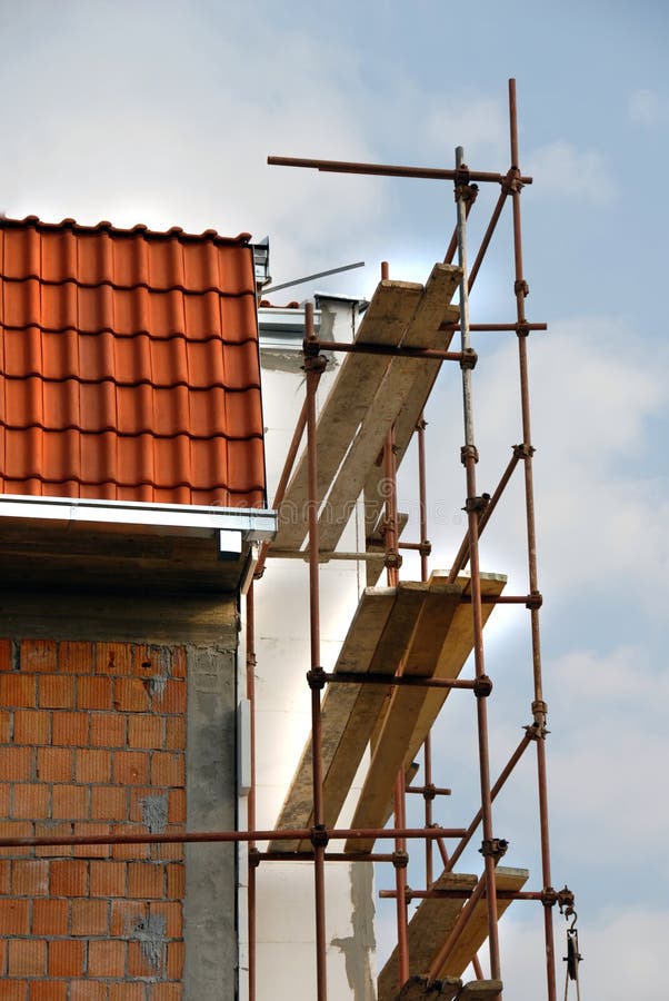 Scaffolding on building corner