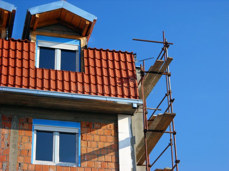 Scaffolding on building corner