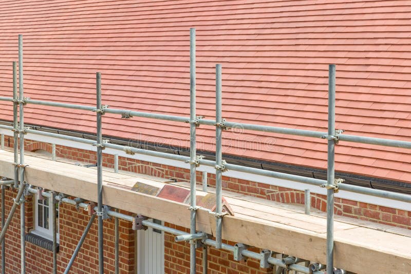 Scaffolding pitched roof, UK house