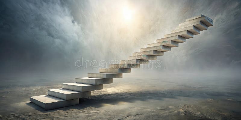 Scala concreta che simboleggia il progresso dell'ambizione e il cammino verso l'ignoto illustrazione di stock