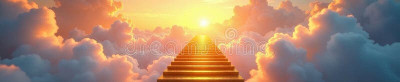 Scala d'oro sale in luminose nuvole eteree passi di fede illustrazione di stock
