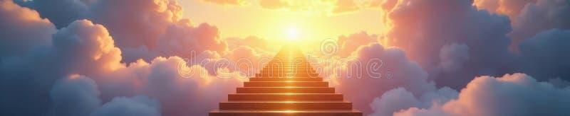 Scala d'oro sale in nuvole luminose eteree raggio divino royalty illustrazione gratis