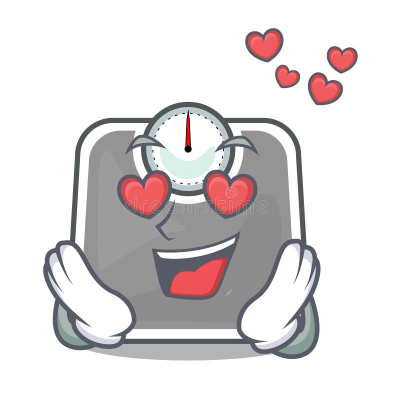 In scala del peso di amore sulla tavola della mascotte illustrazione di stock In scala del peso di amore sulla tavola della mascotte illustrazione di stock