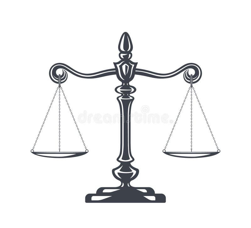Scala di illustrazione vettoriale giustizia Scala peso, bilanciamento Diritto e giustizia del concetto Simbolo di ufficio legale