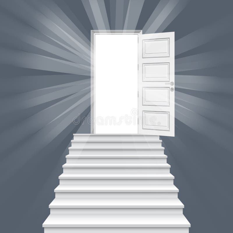 Scala diritte che conducono all'illustrazione di vettore della porta aperta royalty illustrazione gratis Scala diritte che conducono all'illustrazione di vettore della porta aperta royalty illustrazione gratis