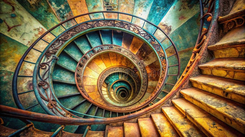 Scala Spirale astratta con pittura a perno Un elemento di progettazione architettonica di vintage con serie geometriche e illustrazione vettoriale