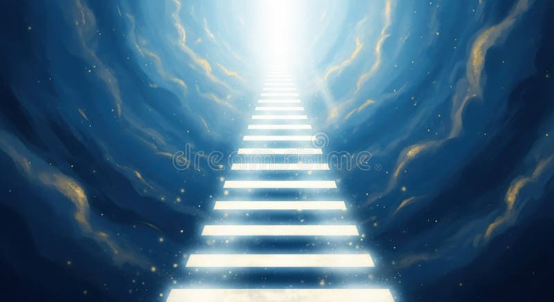 Scala verso il cielo con nuvole e luce luminosa royalty illustrazione gratis