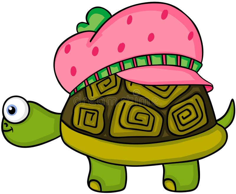 Cute Turtle with Strawberry Hat Stock Vector Illustration of