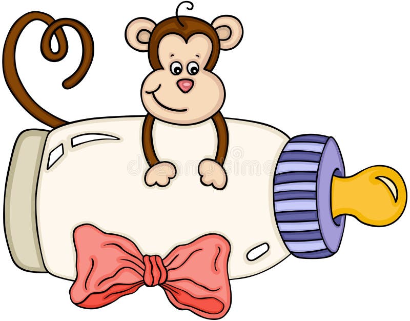 Cute monkey with baby milk bottle stock illustration