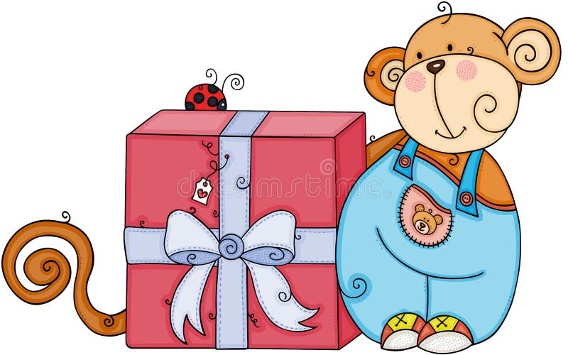 Cute monkey with big gift royalty free illustration