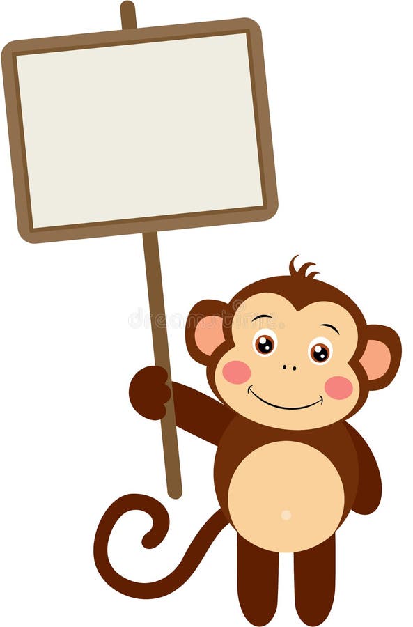 Cute monkey holding a blank signboard royalty free illustration