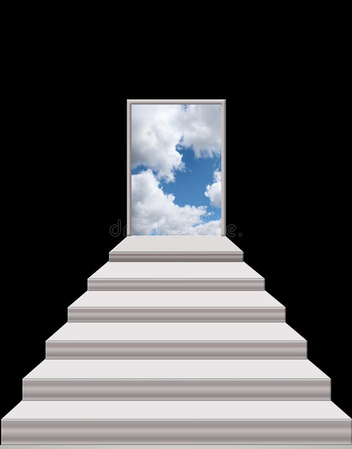 Scale che conducono dalla stanza scura accendere cielo immagine stock libera da diritti