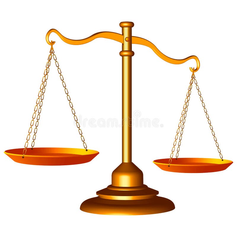 Golden scale of justice against white background, abstract vector art illustration