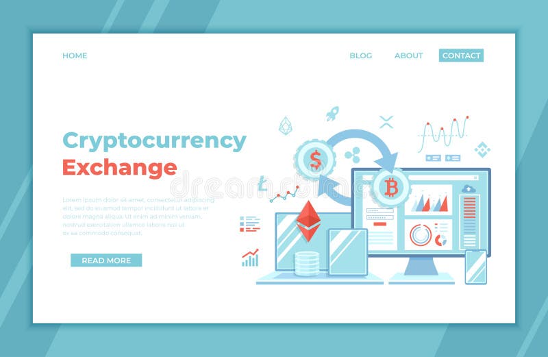 Scambio e Blockchain di Cryptocurrency Bitcoin, Ethereum, XRP, EOS, stellare, Litecoin alla piattaforma di cambio del dollaro Mer illustrazione di stock