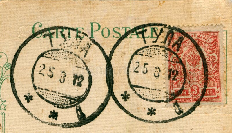 Scan of old 1900's postmarks and postage stamp royalty free stock photo