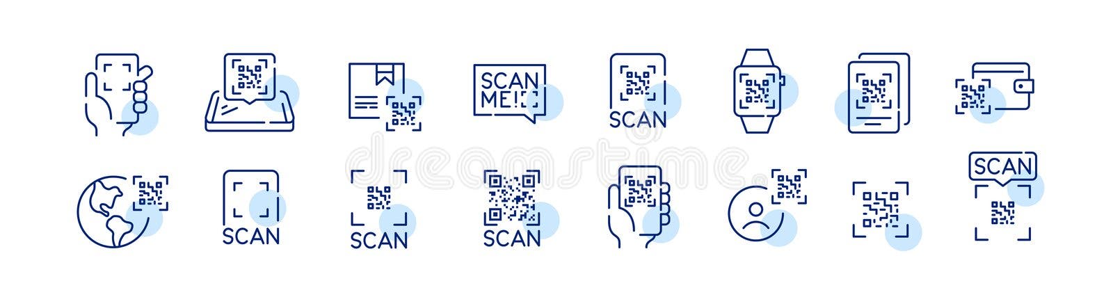 Scan qr-code with your smartphone. Quick contact payment using your camera. Pixel perfect, editable stroke icons set royalty free illustration Scan qr-code with your smartphone. Quick contact payment using your camera. Pixel perfect, editable stroke icons set royalty free illustration