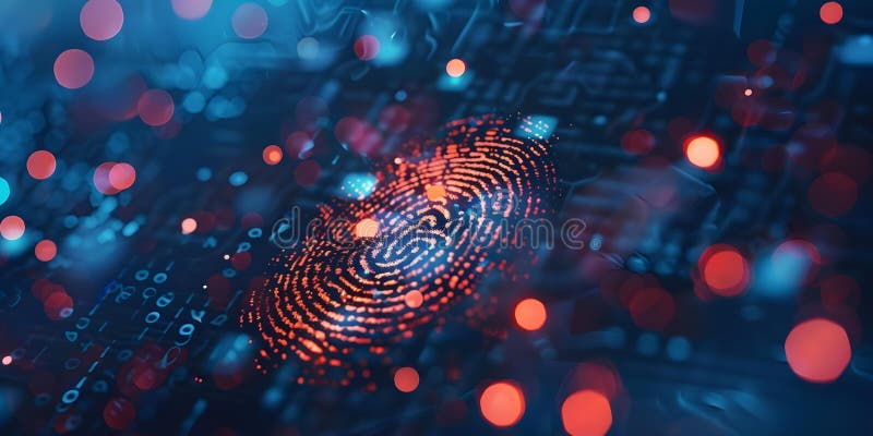 Scanare prin imprimare de înaltă rezoluție pe ecranul computerizat pentru securitate îmbunătățită a datelor. date conceptuale royalty free illustration