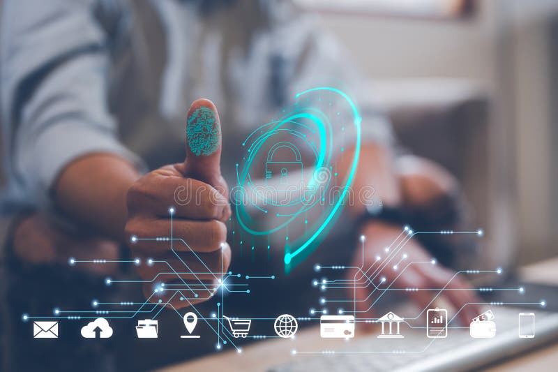 Scanarea amprentelor digitale în condiții de siguranță și procesarea autentificării biometrice prin scanare biometrică pentru acce stock photography